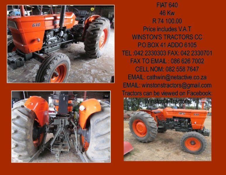 Fiat 640 and more used tractors available. Trade ins welcome. Vat included
