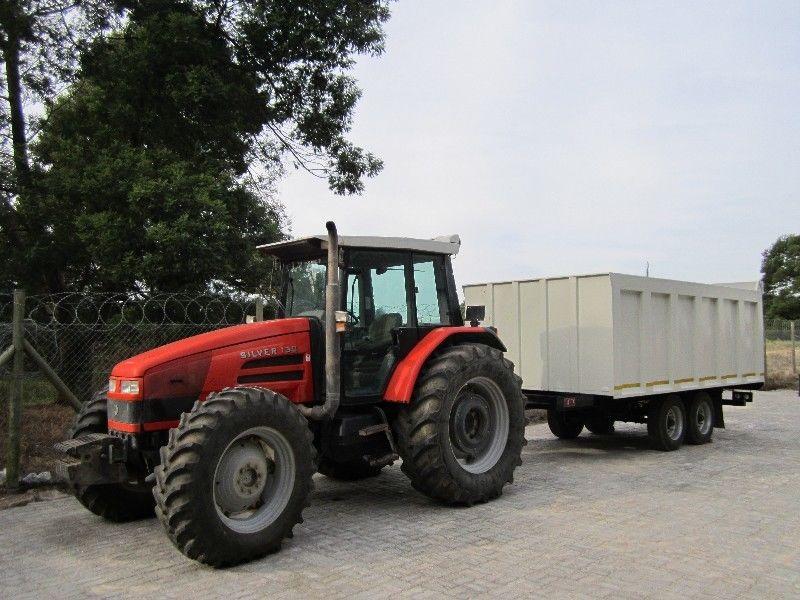 Landini 6865, 4x4 tractor with a double 10ton tipper trailer for sale
