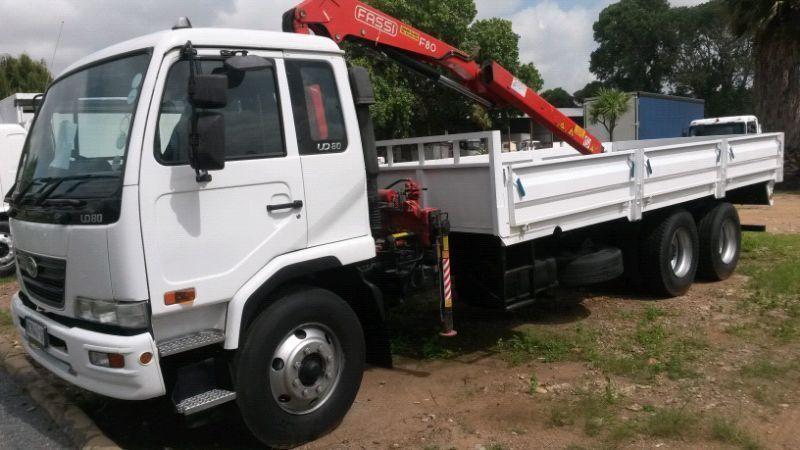 Nissan UD80 fiited with fassi f8 crane and dropside body