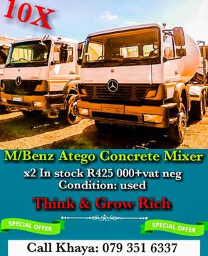 •~•~Save & Spend R750k for x2 M/Benz Atego 6 Cube Concrete Mixers •~•~