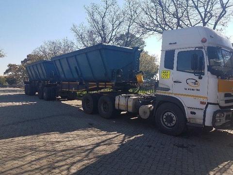 LOOKING FOR 34 ton Side tipper Truck & Trailer for Hire. WILL PAY R60 000 per month